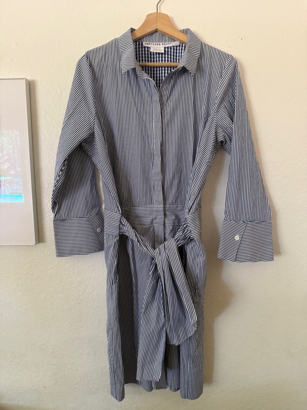 Gretchen Scott Designs Navy and White Striped Midi Shirt Dress